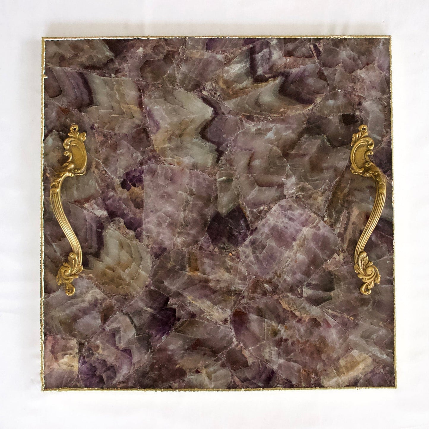 Amethyst Agate Serving Tray With Brass Handles | Square-0