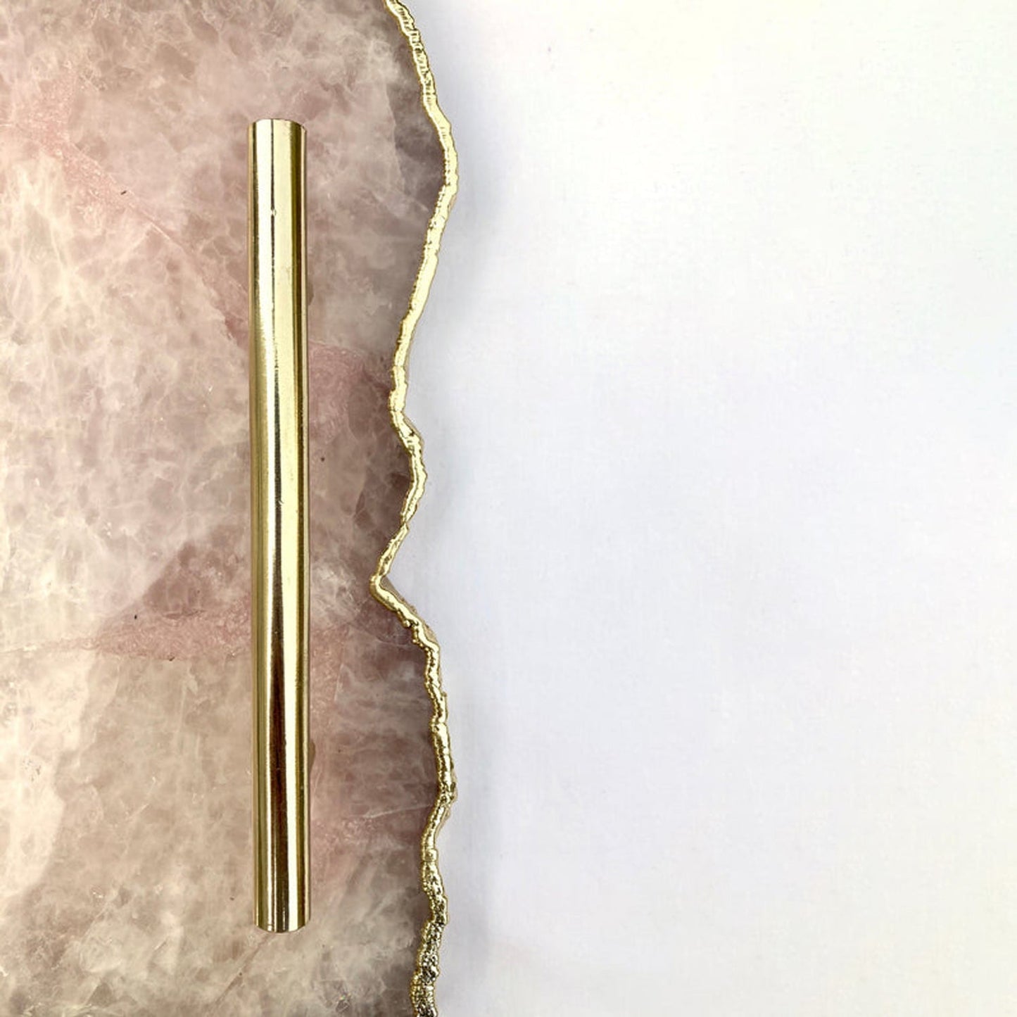 Large Rose Quartz Agate Serving Tray With Brass Handles/Personalised Momentos/Sign Boards 10"x15"-1