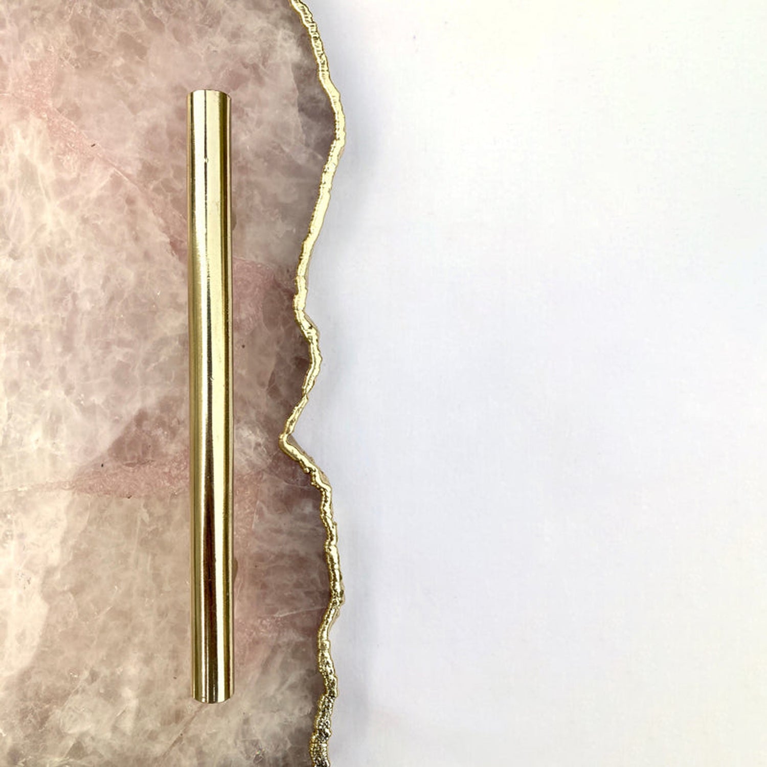 Large Rose Quartz Agate Serving Tray With Brass Handles/Personalised Momentos/Sign Boards 10"x15"-1