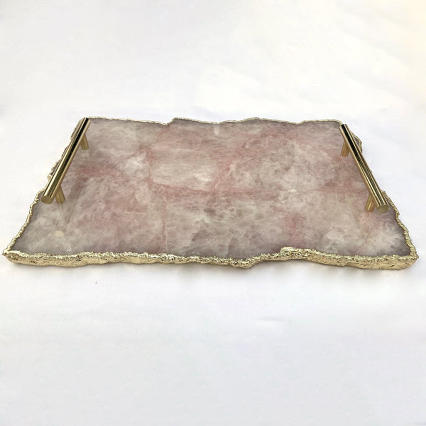 Large Rose Quartz Agate Serving Tray With Brass Handles/Personalised Momentos/Sign Boards 10"x15"-2