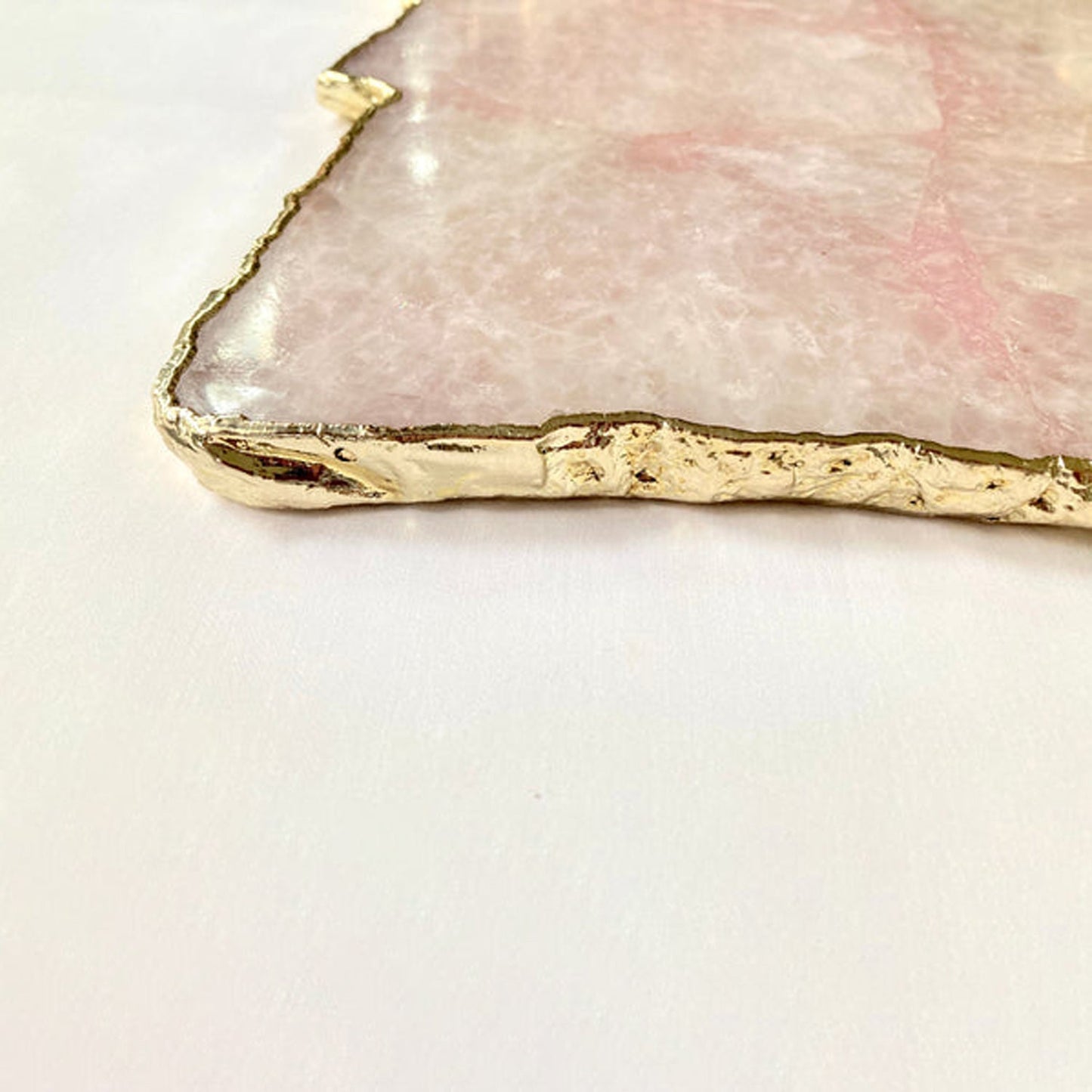 Large Rose Quartz Agate Serving Tray With Brass Handles/Personalised Momentos/Sign Boards 10"x15"-4