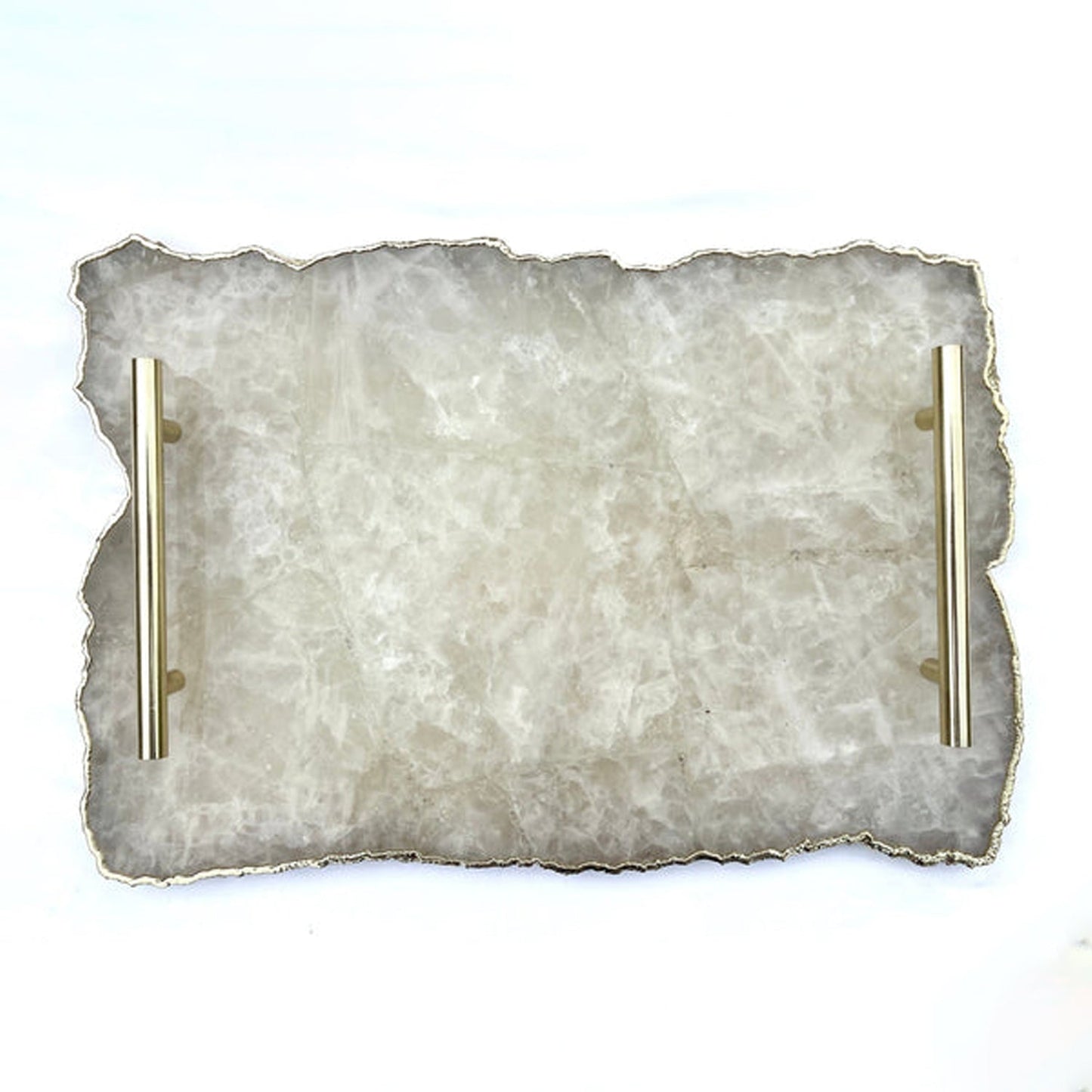 Large White Agate Serving Tray With Brass Handles/Personalised Momentos/Sign Boards 10"x15"-0
