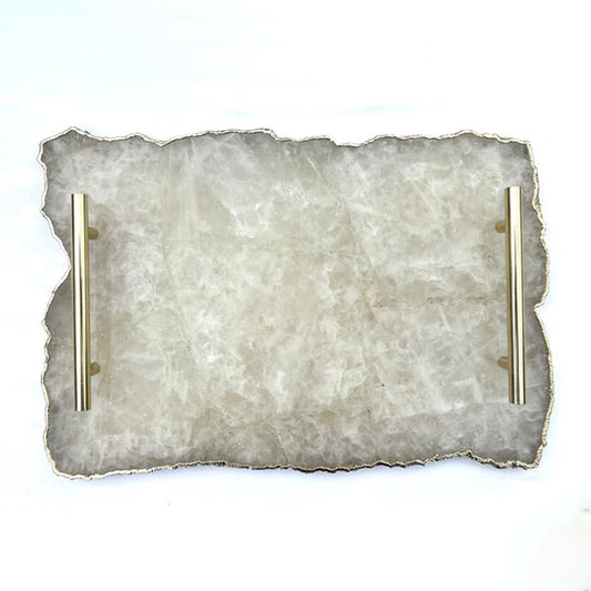 Large White Agate Serving Tray With Brass Handles/Personalised Momentos/Sign Boards 10"x15"-0