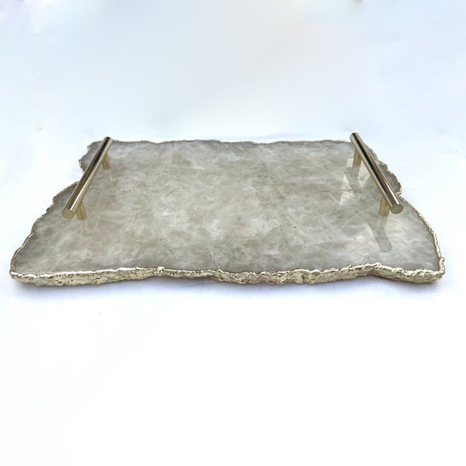 Large White Agate Serving Tray With Brass Handles/Personalised Momentos/Sign Boards 10"x15"-2