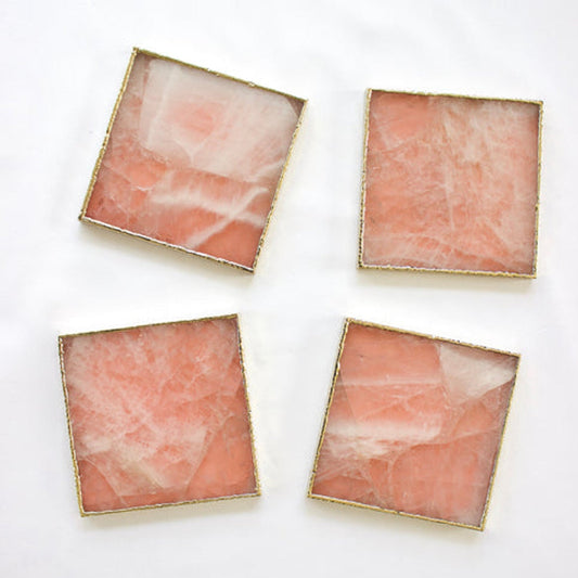 Rose Quartz Agate - Set of 4 Large Square Coasters | Personalised Momentos-0