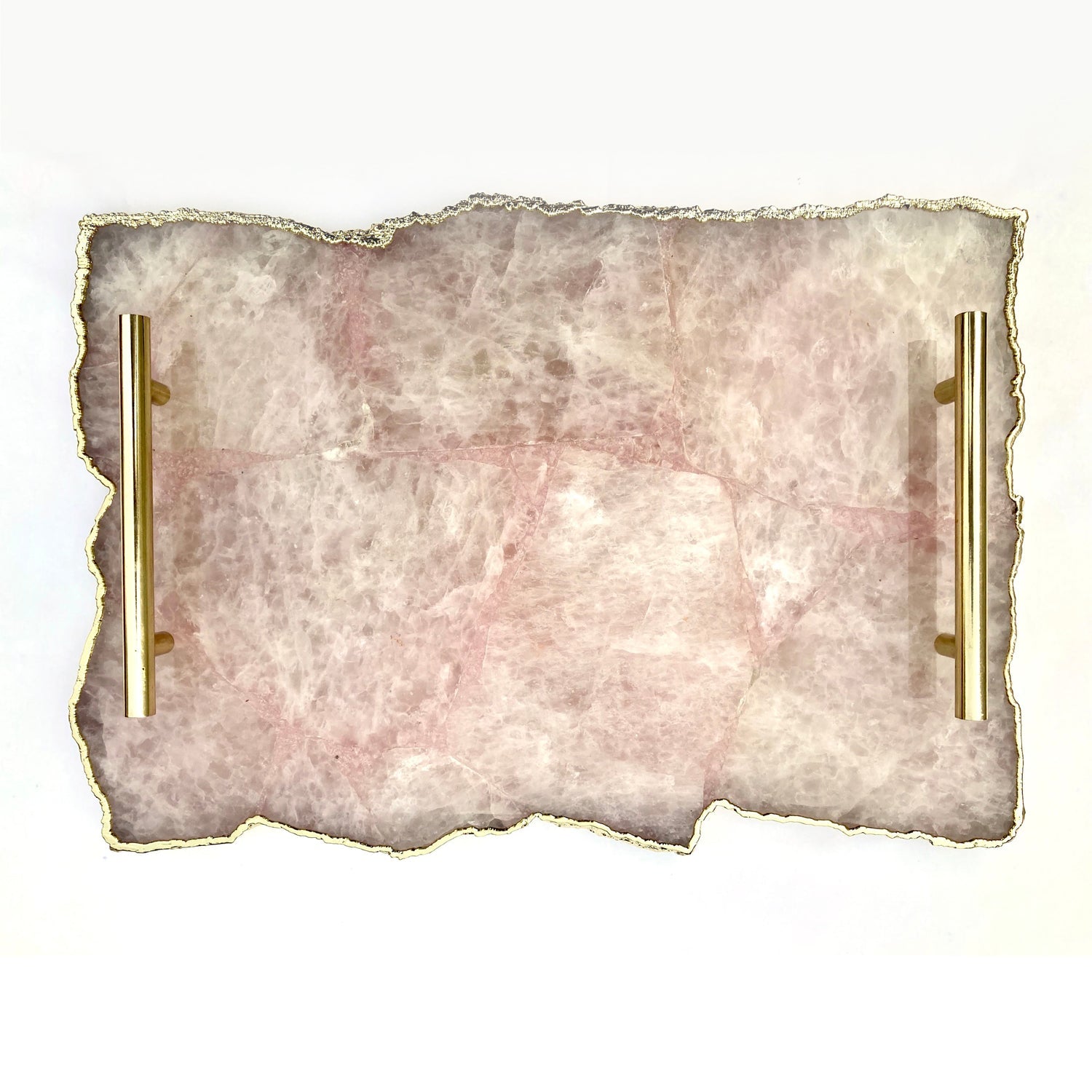 Large Rose Quartz Agate Serving Tray With Brass Handles/Personalised Momentos/Sign Boards 10"x15"-0